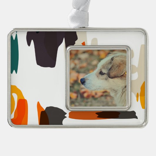 レトロ色の抽象デザインの形 シルバープレートフレームオーナメント (正面)