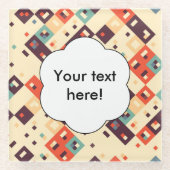 レトロ色の抽象デザインの正方形 ガラスコースター (正面)