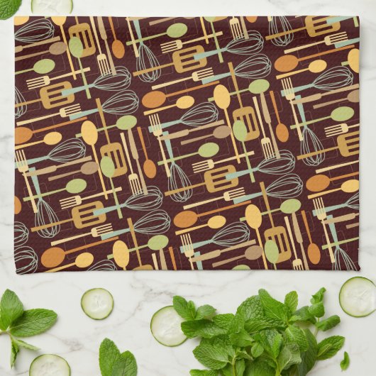 レトロ色の炊事用具の台所タオル キッチンタオル (折り畳み)