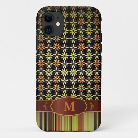 レトロ色の花のストライプのモノグラムのiPhone 5 Case-Mate iPhoneケース (裏面)
