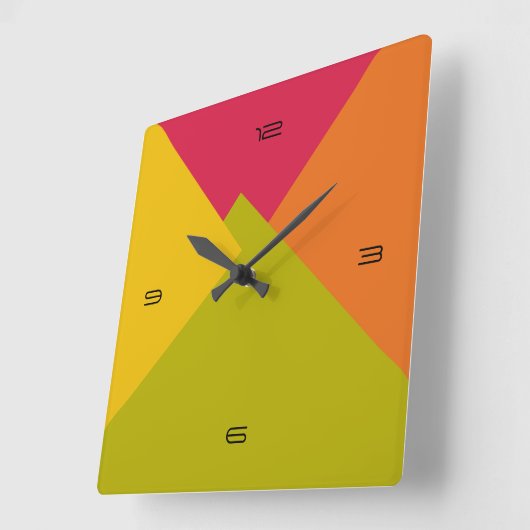 レトロ色モダン幾何学模様#2 スクエア壁時計 (傾斜)