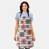 レトロ色花柄 エプロン (着用した状態)