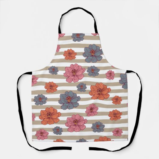 レトロ色花柄 エプロン (正面)