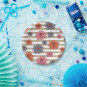 レトロ色花柄 ペーパープレート (パーティー)