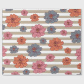 レトロ色花柄 ラッピングペーパー (フラット)