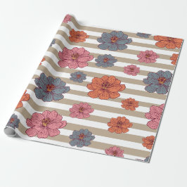 レトロ色花柄 ラッピングペーパー