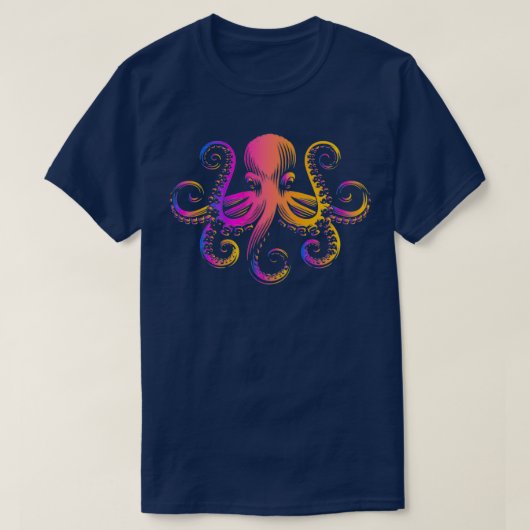 レトロ色蛸タコ海海 Tシャツ (デザイン正面)