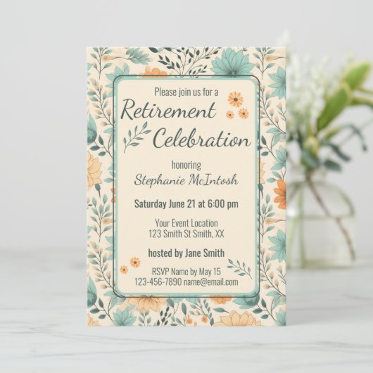 レトロ花の退職お祝いパーティー 招待状 (スタンド正面)