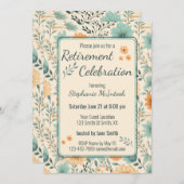 レトロ花の退職お祝いパーティー 招待状 (正面/裏面)