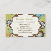 レトロ花ターコイズ青褐色の花柄 名刺 (裏面)