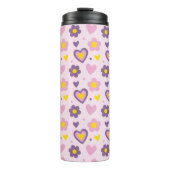 レトロ花ハート模様ピンク、紫、黄 タンブラー (正面)