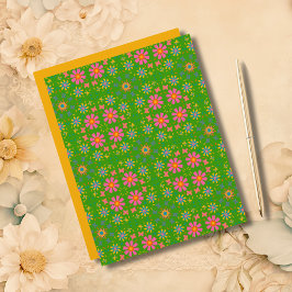 レトロ花ピンクイエローブルーオレンジチョウ