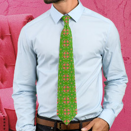 レトロ花ピンクイエローブルーオレンジチョウ ネクタイ