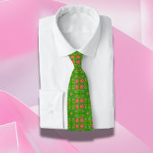 レトロ花ピンクイエローブルーオレンジチョウ ネクタイ