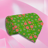 レトロ花ピンクイエローブルーオレンジチョウ ネクタイ