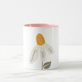 レトロ花ママ、子供の名前、母親、カスタム花びら マグカップ