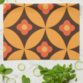 レトロ花ミッド世紀の円オレンジ キッチンタオル (折り畳み)