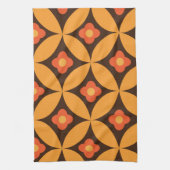 レトロ花ミッド世紀の円オレンジ キッチンタオル (縦)