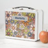 レトロ花ヴィンテージ60代70代パーソナライズされたフローラ メタルランチボックス (インサイチュ)