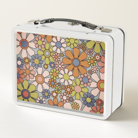 レトロ花ヴィンテージ60代70代パーソナライズされたフローラ メタルランチボックス (裏面)