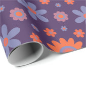 レトロ花可愛いおもしろい70sヒッピーデイジー柄 ラッピングペーパー (ロールコーナー)