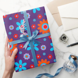 レトロ花可愛いおもしろい70sヒッピーデイジー柄 ラッピングペーパー
