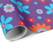 レトロ花可愛いおもしろい70sヒッピーデイジー柄 ラッピングペーパー (ロールコーナー)