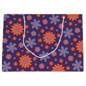 レトロ花可愛いおもしろい70sヒッピーデイジー柄 ラージペーパーバッグ (正面)