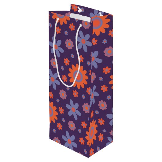 レトロ花可愛いおもしろい70sヒッピーデイジー柄 ワインギフトバッグ (裏面アングル)