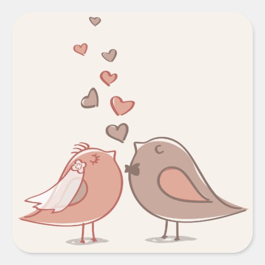 レトロ花嫁と花婿の鳥贈り物 スクエアシール (正面)