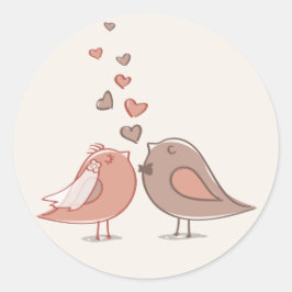レトロ花嫁と花婿の鳥贈り物 ラウンドシール