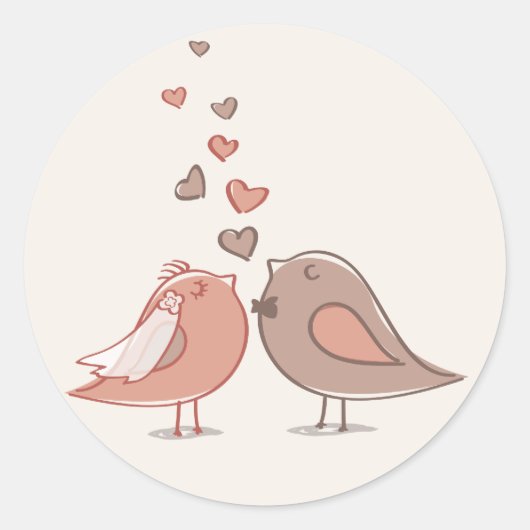 レトロ花嫁と花婿の鳥贈り物 ラウンドシール (正面)