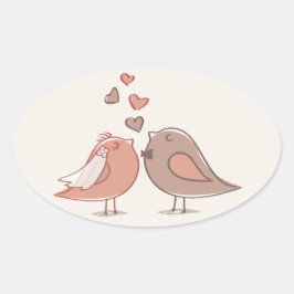 レトロ花嫁と花婿の鳥贈り物 楕円形シール
