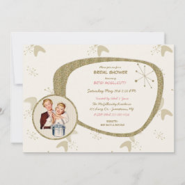 レトロ花嫁50年代 ミッドセンチュリー モダン ゴールド グリッター 招待状