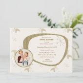 レトロ花嫁50年代 ミッドセンチュリー モダン ゴールド グリッター 招待状 (スタンド正面)