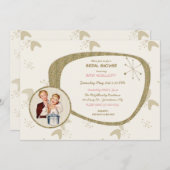 レトロ花嫁50年代 ミッドセンチュリー モダン ゴールド グリッター 招待状 (正面/裏面)