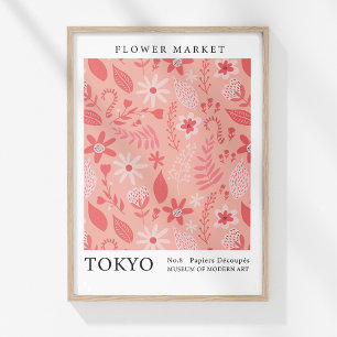 レトロ花市場東京ピンク抽象芸術花 ポスター