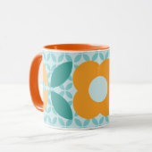 レトロ花幾何学模様オレンジ色ティール(緑がかった色) マグカップ (正面左)
