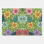 レトロ花数々の大色 ラッピングペーパーシート (正面)