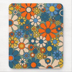 レトロ花数々のGroovy-color 60s 70sフローラ マウスパッド