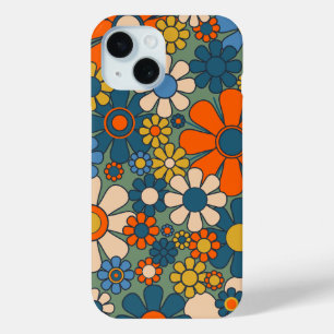 レトロ花数々のGroovy-color 60s 70sフローラ iPhone 15ケース
