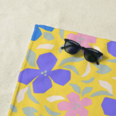 レトロ花柄の黄パーソナライズされた色 ビーチタオル (インサイチュ)