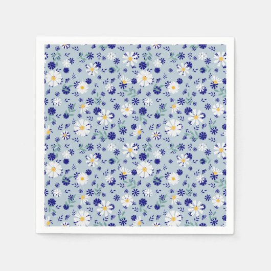 レトロ花柄デイジー。 スタンダードカクテルナプキン (正面)