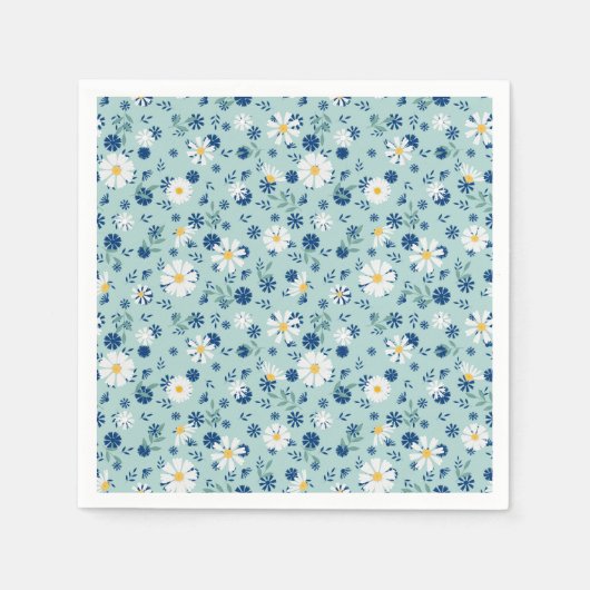レトロ花柄デイジー。 スタンダードカクテルナプキン (正面)