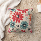 レトロ花柄レッドオレンジブルー クッション (ブランケット)