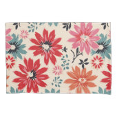 レトロ花柄レッドオレンジブルー 枕カバー (正面左)