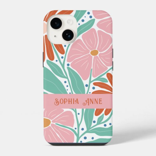 レトロ花柄名前をカスタムする iPhoneケース (裏面)