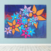 レトロ花柄 |抽象芸術絵を描ー キャンバスプリント (インサイチュ (ウッドフロア))