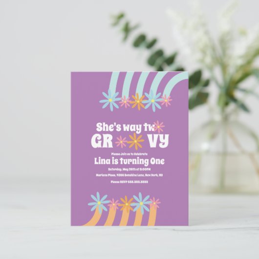 レトロ花模様ウェイツーグルーヴィー誕生日はがき ポストカード (スタンド正面)