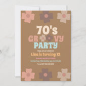 レトロ花模様ズグルーヴィボヘミアン誕生日 招待状 (正面)